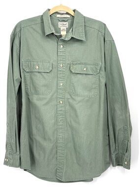 LL Bean Sunwashed Canvas Shirt Men’s Medium Green Bay Leaf Traditional Fit XL